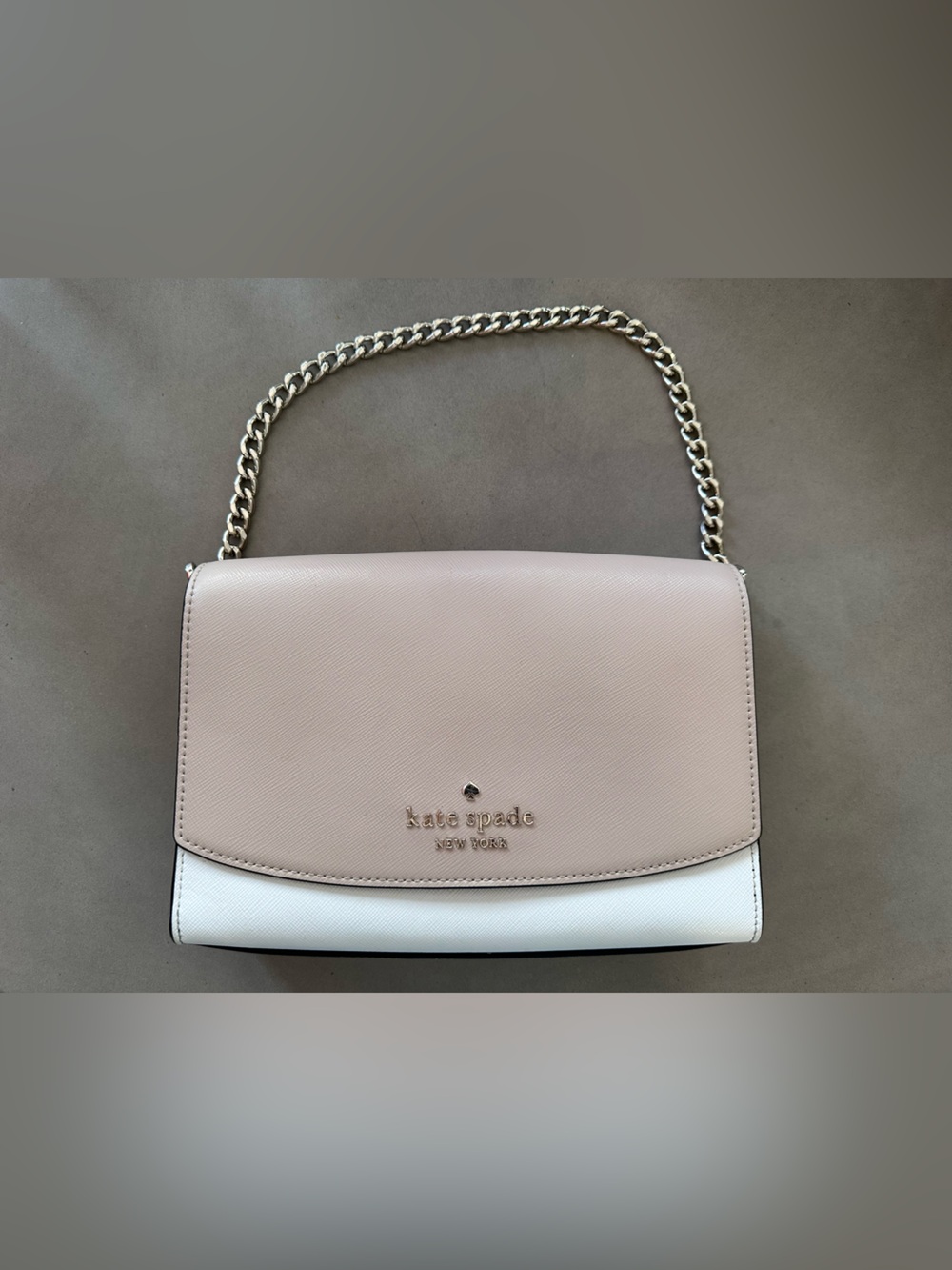 Kate Spade Taupe and White Chain Strap Crossbody